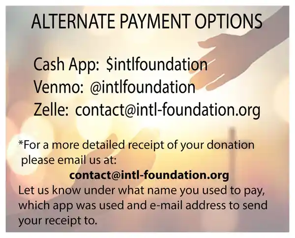 Alternate donation payment methods and contact information, as displayed on the original foundation website.